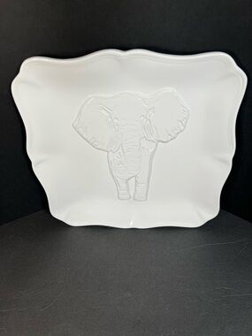 Royal Standard Elephant Embossed White Ceramic Square Scalloped Platter 11.5”